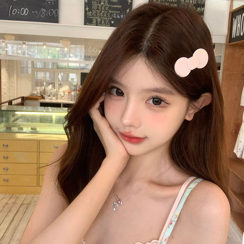 【蜜桃茶】美萌kitty~韩系甜妹奶白色蝴蝶结发夹女超仙侧边刘海夹 - 图0