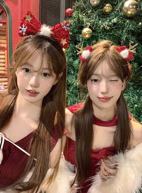 超cute的圣诞鹿角蝴蝶结发箍发夹