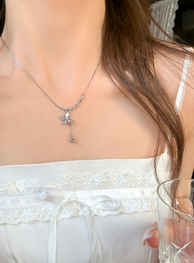 苏黎甜茶闪钻碎银流苏蝴蝶项链