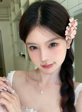 芳心少女氛围感紫色花朵闪钻发夹