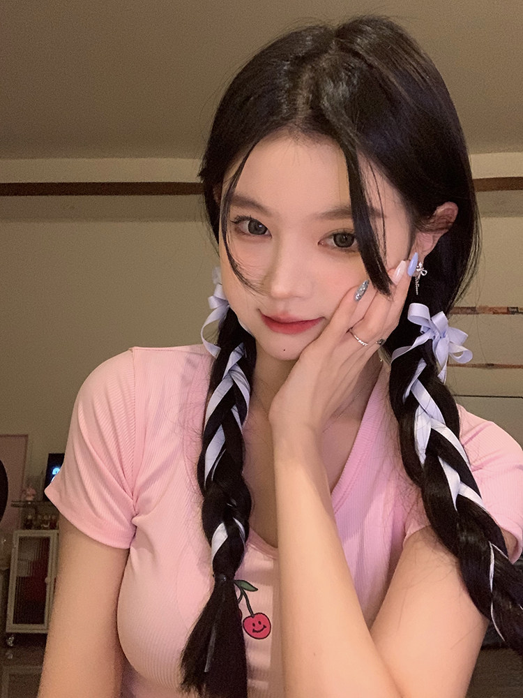 【蜜桃茶】少女蝴蝶结丝带发夹编发绑发ins网红扎双马尾头饰发饰_虎窝淘