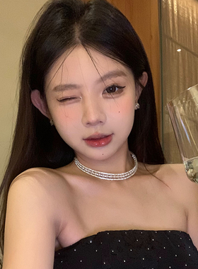 peachtea三层珍珠choker项链