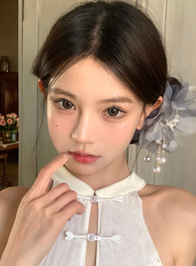 水墨佳人新中式花朵流苏抓夹