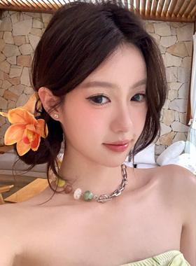 迷迭花园粉色蕙兰花朵发夹