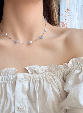 海盐苏打蓝白花花mini锁骨链