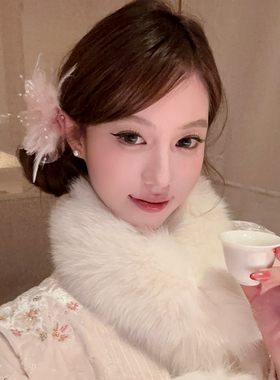 发间系香白色羽毛珍珠发夹