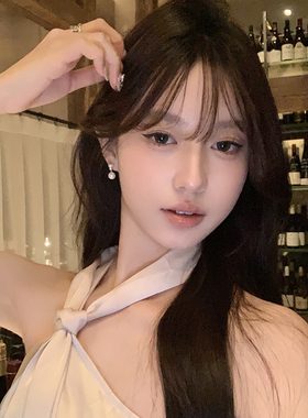 蜜桃茶珍珠锆石耳钉铂尔斯千金