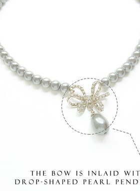 蝴蝶结吊坠珍珠项链女士法式复古风颈链子时尚饰品短款锁骨链L100