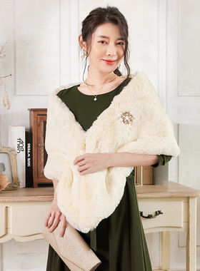仿兔毛披肩婚纱披风礼服皮草斗篷外套结婚纱围巾女士冬斗蓬88565