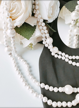 女士长款多层旗袍珍珠项链