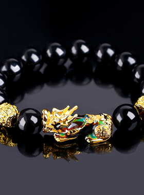 黑曜石感温变色貔貅大气首饰品