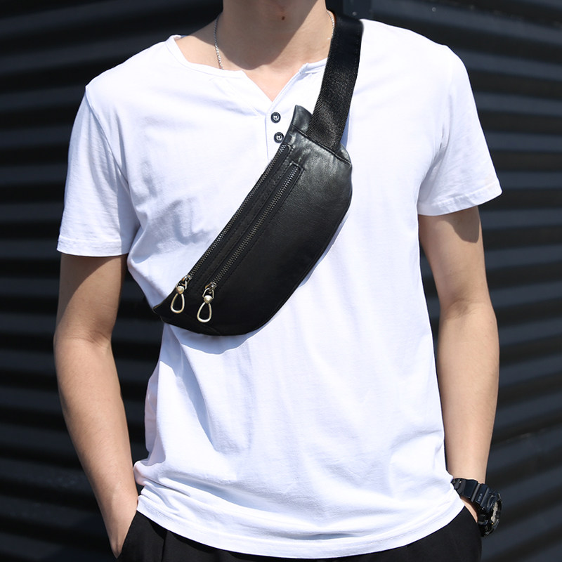 薄贴身腰包真头层羊皮斜挎手机胸包 心飞扬箱包男士包袋