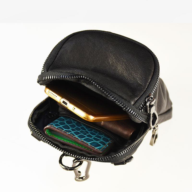 腰包真皮头层羊皮男单肩登山斜挎包 心飞扬箱包男士包袋