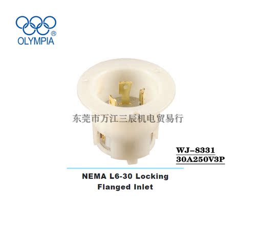 美规NEAM L6-30 30A250V3P UL法兰安装插头J-519台湾嵘光OLYMPIA - 图2