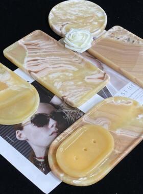 红龙玉大理石托盘天然玉石收纳盘水晶底座摆件客厅卧室软装装饰