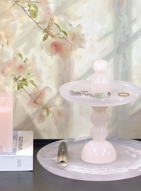 粉色托盘摆件天然玉石百搭