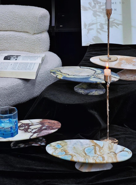 入户玄关摆件家居软装搭配天然大理石飞碟摆件创意设计托盘收纳