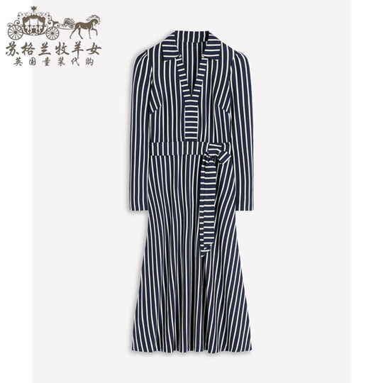 英国Boden代购 女装26春新款 英伦条纹长袖中长裙衬衫裙连衣裙子