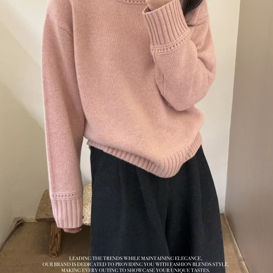 气质温柔镂空圆领纯羊毛毛衣女慵懒宽松秋冬白色针织打底衫加厚,淘宝优惠券,粉丝福利购,淘宝优惠卷