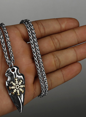 欧美维京敬畏之盔钛钢吊坠男士创意不锈钢吊坠项链饰品