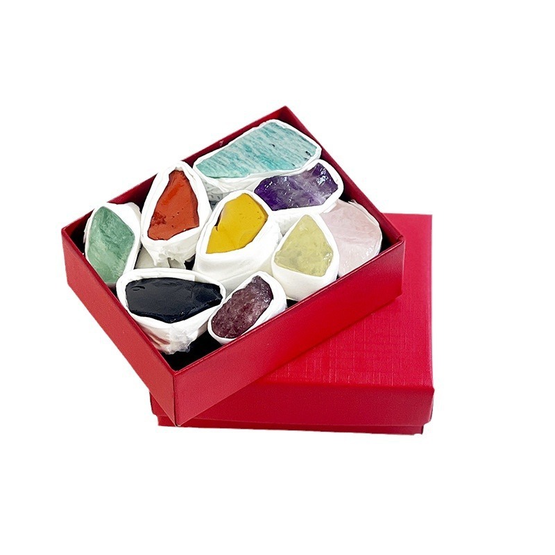 儿童圣诞礼品盒 九种天然彩色迷你水晶矿石盒标本原石原矿伴手礼 - 图3