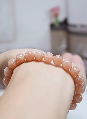 太阳石手链橙月光石金沙日光石原石粉色珠子散珠串珠单圈手串女