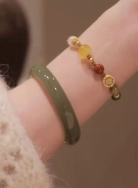 TRJR 天然多宝手链蜜蜡玉石翡翠手编绳设计款手串时尚贵气女饰品