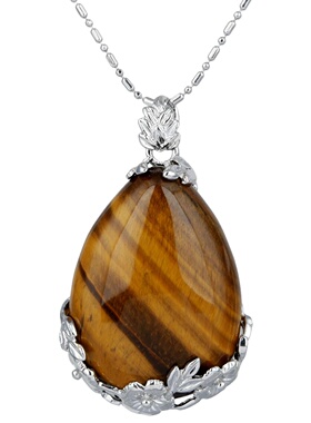 优雅气质银色合金花托水晶石吊坠 水滴形天然水晶石工艺项链吊坠