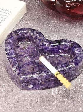 树脂混能量水晶碎石心形烟灰缸收纳盒客厅办公室桌面水晶创意摆件