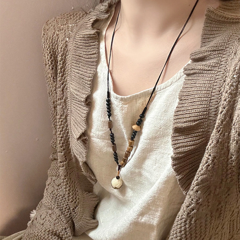 新中式松子木珠吊坠项链民族风复古长款毛衣链小众独特项饰女,淘宝优惠券,粉丝福利购,淘宝优惠卷