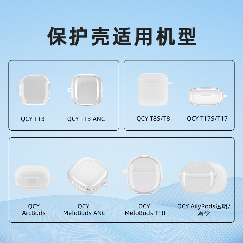 QCY蓝牙耳机透明保护套T13X ANC/MeloBuds ANC/AilyPods/T17/T8S/AilyBuds Lite蓝牙耳机防摔全包软壳-图3