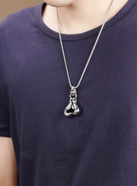 2026新款复古健身拳击手套钛钢项链 刻字霸气时尚朋克吊坠 配饰