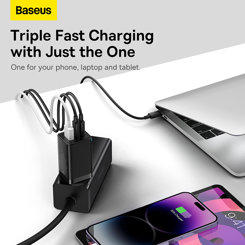 Baseus 65W Chargeur rapide USB-C Type C USB Charger氮化镓充电器快充充电头超级快充适用于iPhone14 Pro - 图1