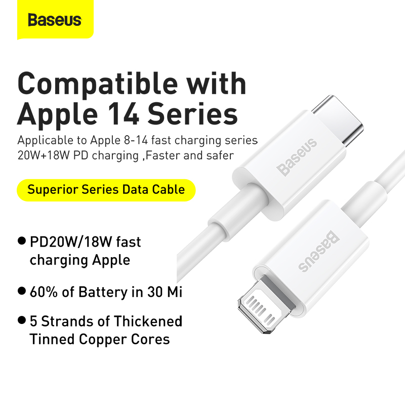 Baseus USB C Cable Data Charging适用iPhone 14 Pro Max苹果14数据线充电线器PD 20W快充Type C转Lighting-图2