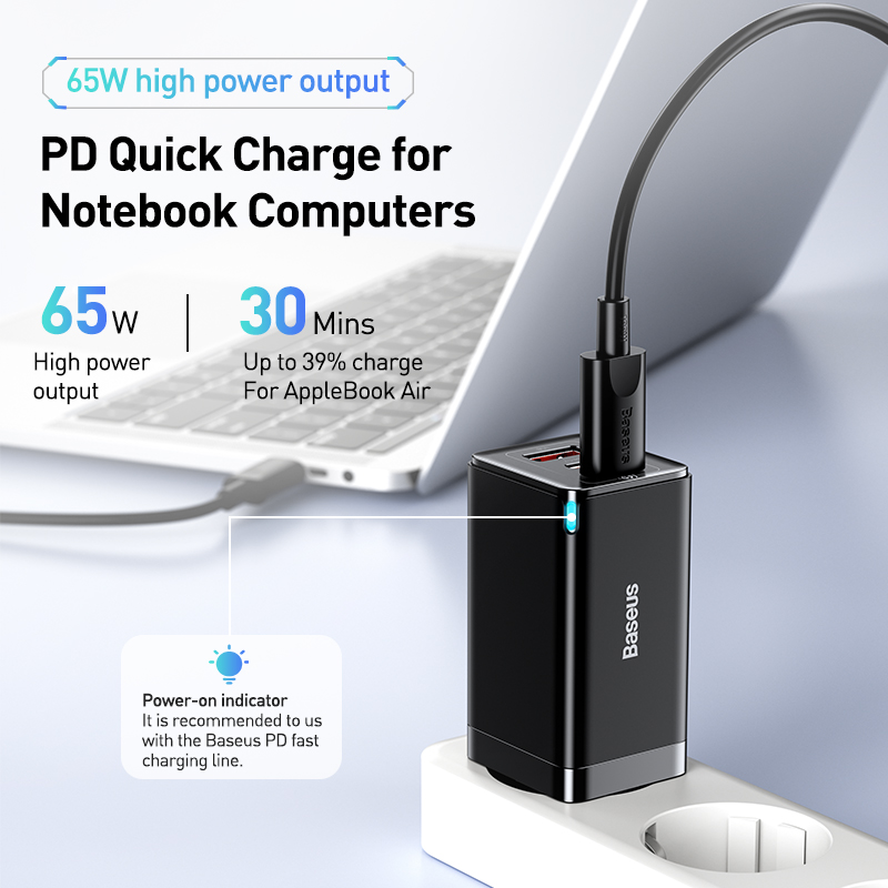 EU GaN 65W USB C Charger Quick Charge Type C Charger适用于iPhone 14 13 Pro Max欧规充电器充手机笔记本 - 图0