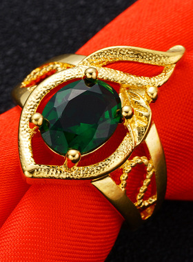 越南正品沙金戒指女久不掉色活口小众设计细宝石指环首饰镀金饰品