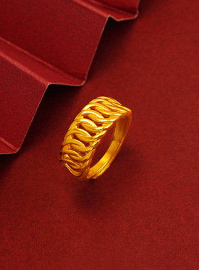 沙金环扣戒指小红书同款环环相扣情侣对戒麻花开口戒指对接活口