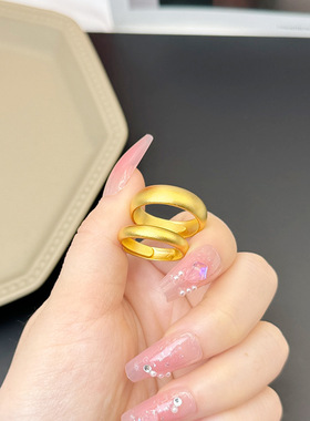 百福越南沙金光面戒指男女款结婚情侣对戒指环久不掉色金黄色戒子