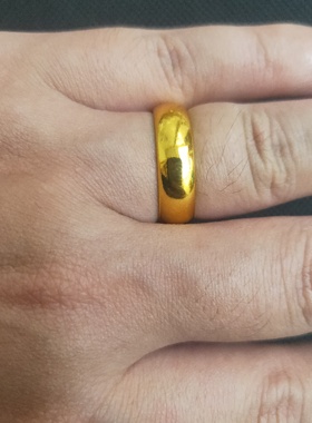 大气简约金色光面开口沙金戒指男女款情侣结婚素圈对戒可水洗礼物