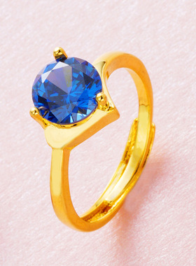 越南沙金戒指女镶石镀金女士戒子指环手饰开口可调节多彩气质饰品