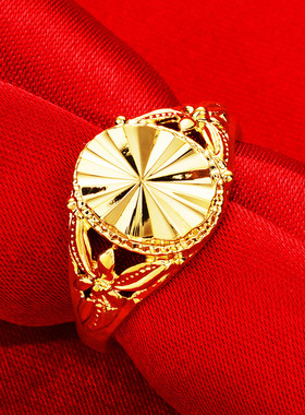 越南沙金戒指太阳花活口开口沙金指环女式花朵戒简约百搭久不掉色