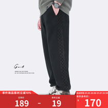 GWIT 420g O Grain Suede Winter New Gush Thickened Chessboard Grid Drawing Rope Tide Cards Bunches Casual Pants Men