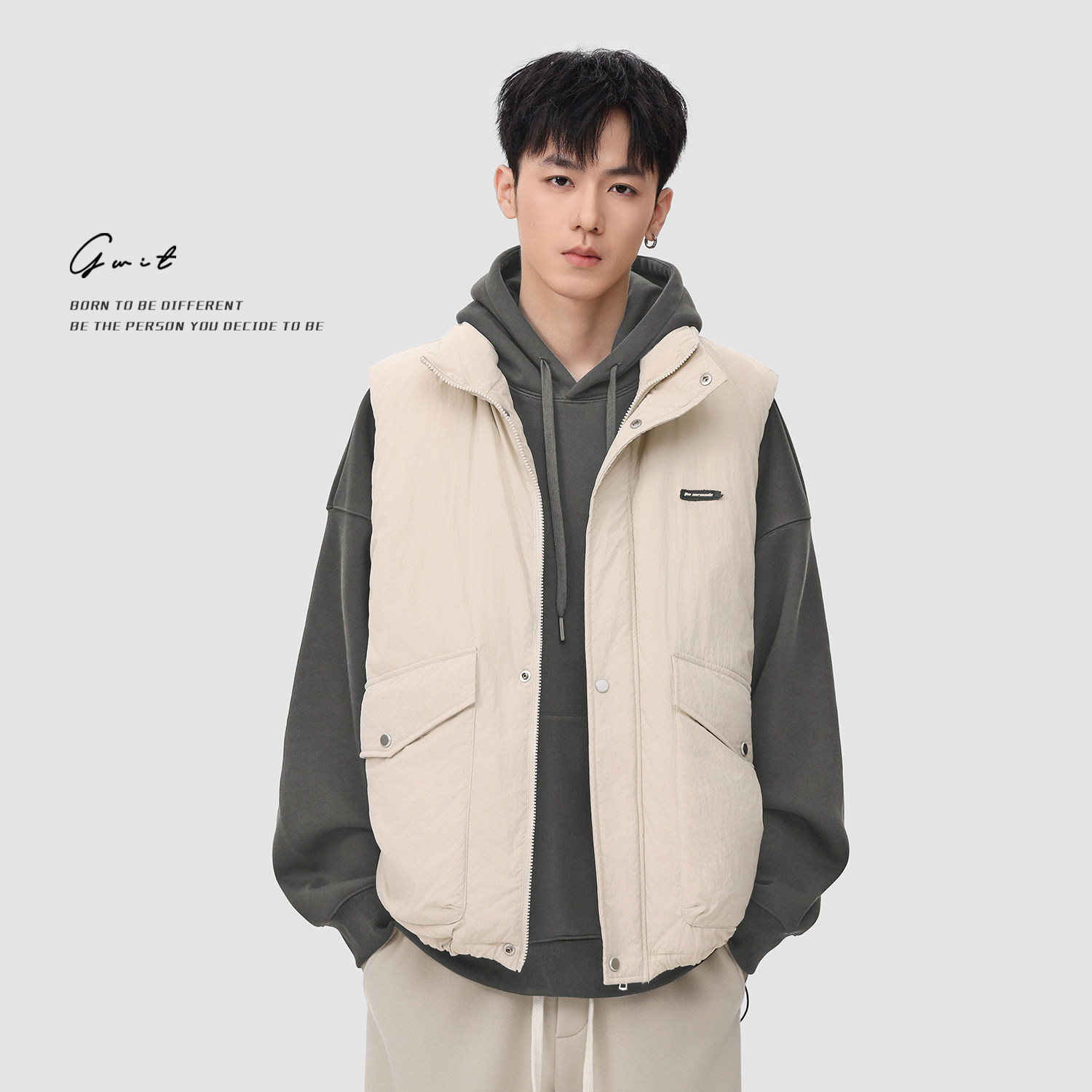 GWIT 90绒冬季重磅保暖cleanfit加厚工装外套松弛感男士羽绒马甲,淘宝优惠券,粉丝福利购,淘宝优惠卷