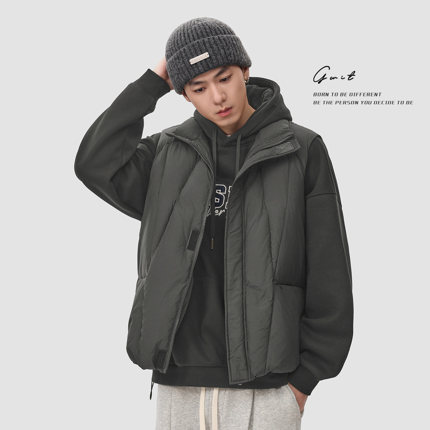 GWIT 90绒解构设计师款冬季重磅加厚保暖外套高级感男士羽绒马甲,淘宝优惠券,粉丝福利购,淘宝优惠卷