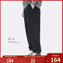 GWIT 420g O Grain Suede Winter New Gush Thickened Chessboard Grid Drawing Rope Tide Cards Bunches Casual Pants Men