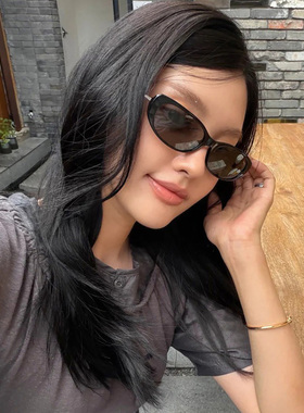 欧美辣妹风复古椭圆猫眼近视墨镜