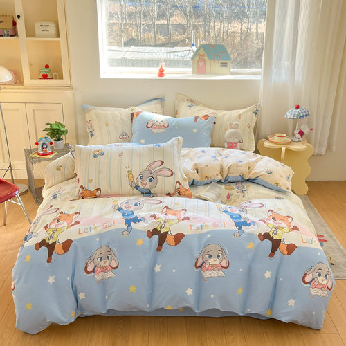 疯狂动物城卡通兔子朱迪四件套全棉床单纯棉儿童学生宿舍床上用品 - 图3