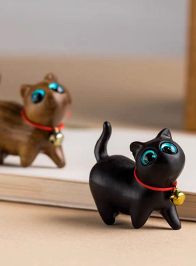 绿檀歪头猫可爱招财猫咪傲娇猫桌面摆件家居创意小礼品工艺品把玩
