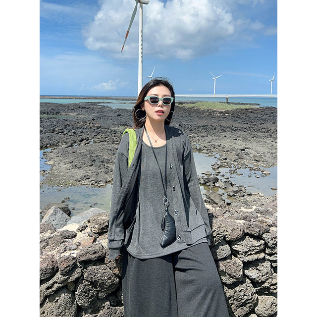 Suit stitching fake two-piece top high waist culottes