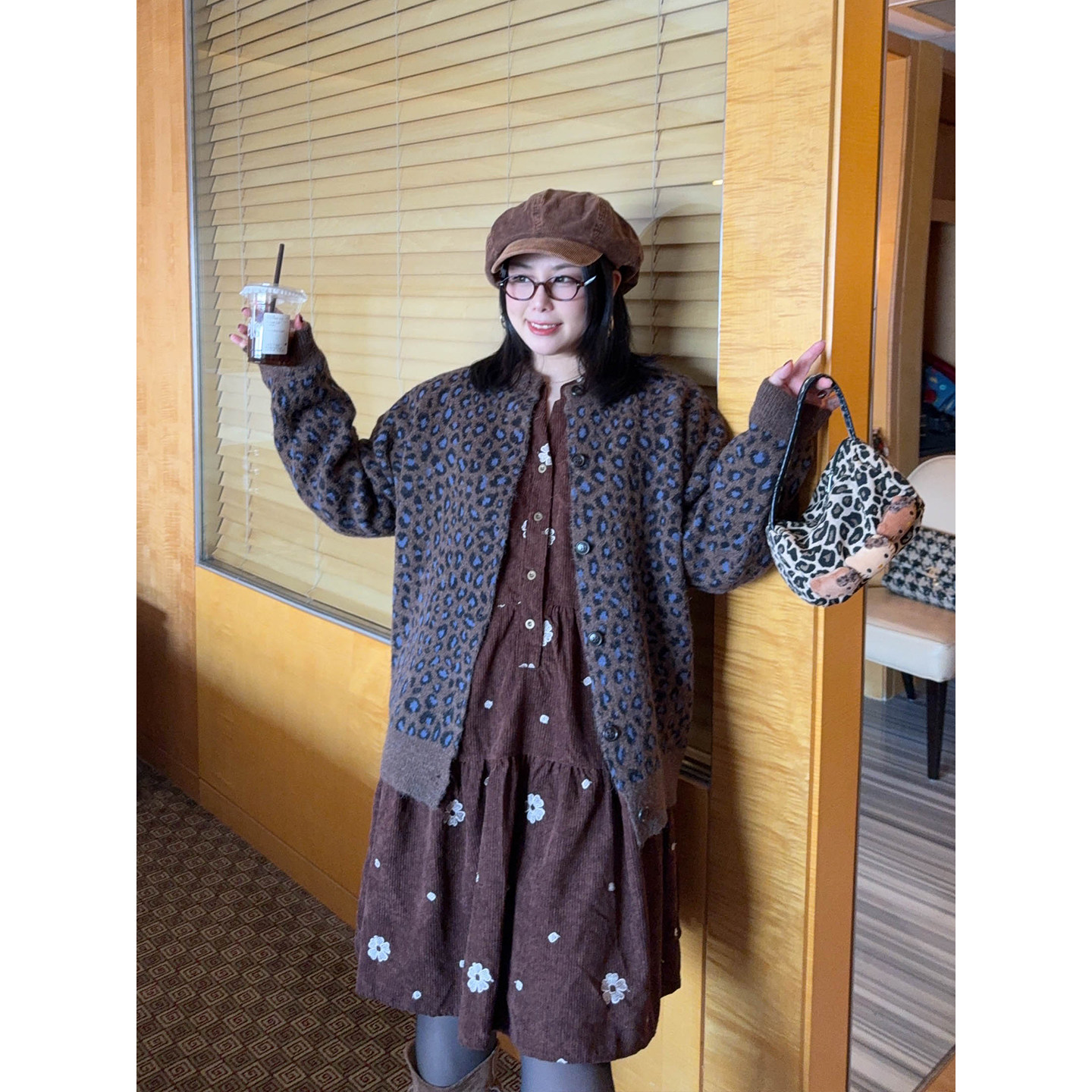 VOGANA戛纳家大码女装复古街头豹纹加厚保暖绵羊毛针织毛衣开衫冬,淘宝优惠券,粉丝福利购,淘宝优惠卷